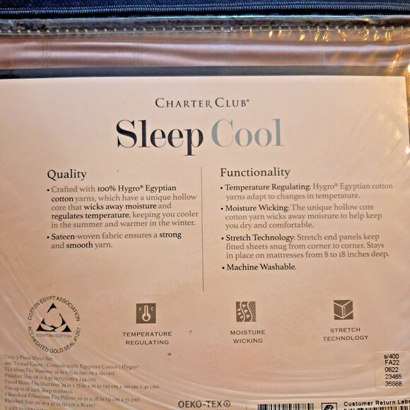 Charter Club Sleep Cool 3-Pc Egyptian Hygro Cotton Plum Twin Sheet Set - Picture 5 of 12
